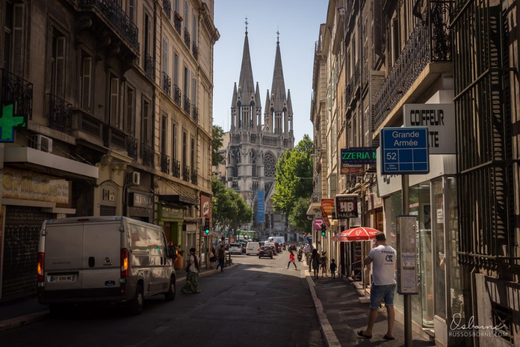 Street view of a neogothic church