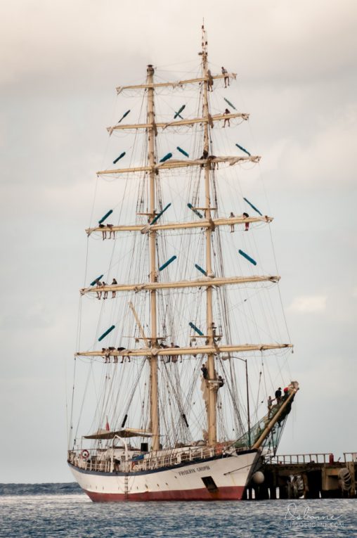 Tall ship, Fryderyk Chopin, at Fort Shirley, Dominica.
