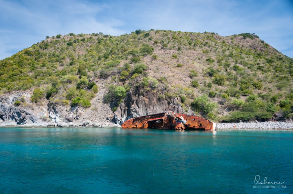 Ship wreck in the shallow waters of Shitten Bay.